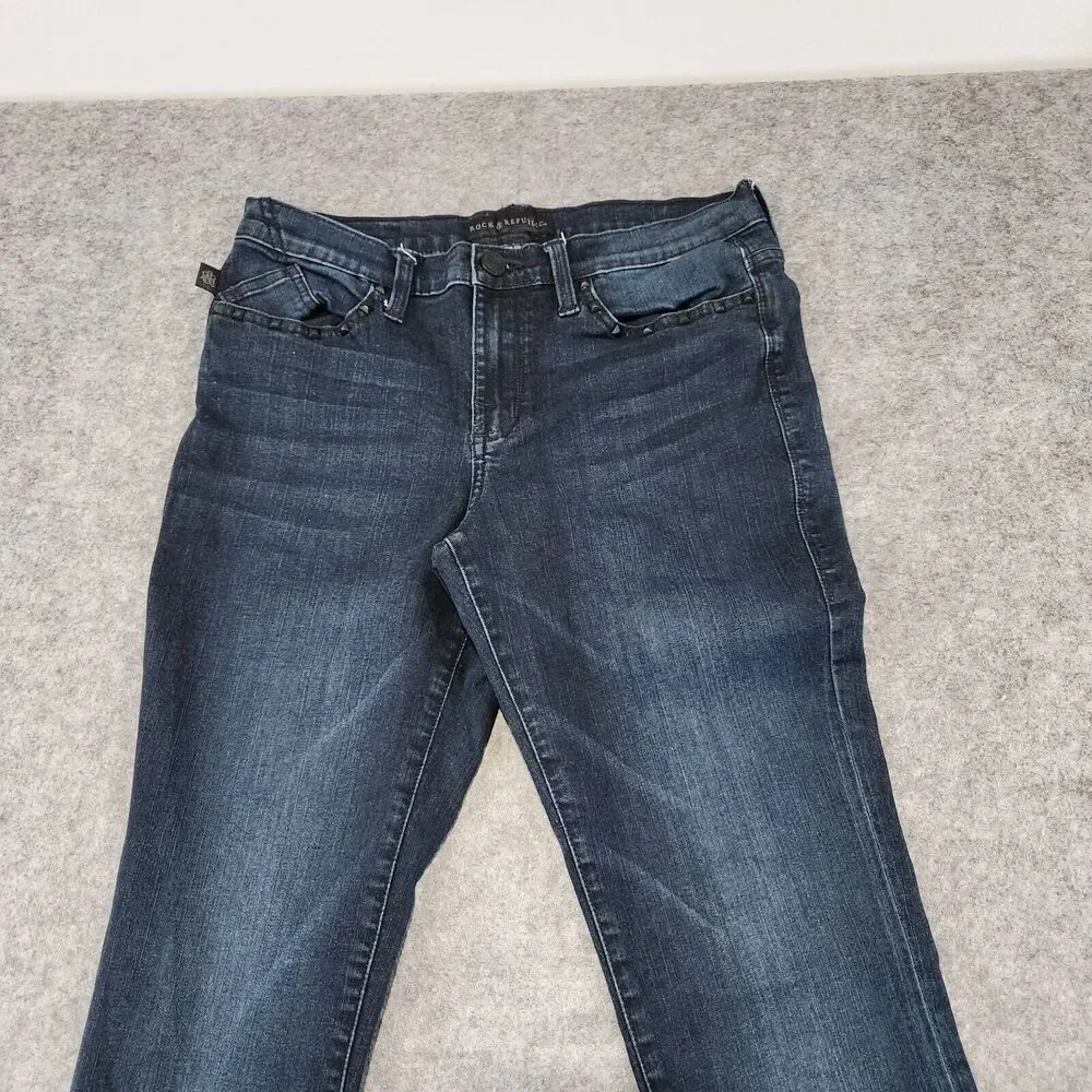 Rock‎ & Republic Kasandra Womens Size 12 32x33 Flare Leg Blue Denim Jeans
